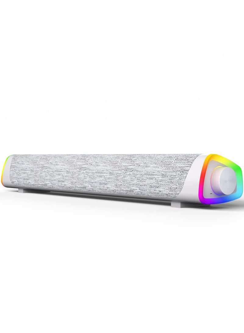 Computer Speakers, Wired USB-Powered Bluetooth V5.3 PC Sound Bar, Colorful RGB Lights with Switch Button, Surround Sound Portable Computer SoundBar Speaker for Desktop Laptop Phone(Grey） - Image 1