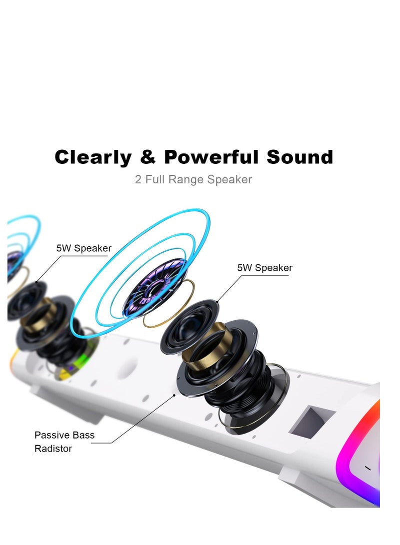 Computer Speakers, Wired USB-Powered Bluetooth V5.3 PC Sound Bar, Colorful RGB Lights with Switch Button, Surround Sound Portable Computer SoundBar Speaker for Desktop Laptop Phone(Grey） - Image 5
