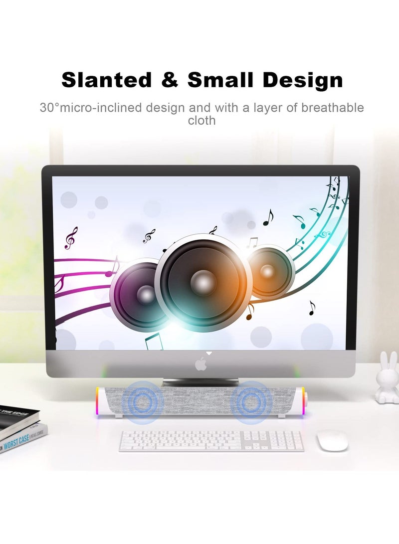 Computer Speakers, Wired USB-Powered Bluetooth V5.3 PC Sound Bar, Colorful RGB Lights with Switch Button, Surround Sound Portable Computer SoundBar Speaker for Desktop Laptop Phone(Grey） - Image 4