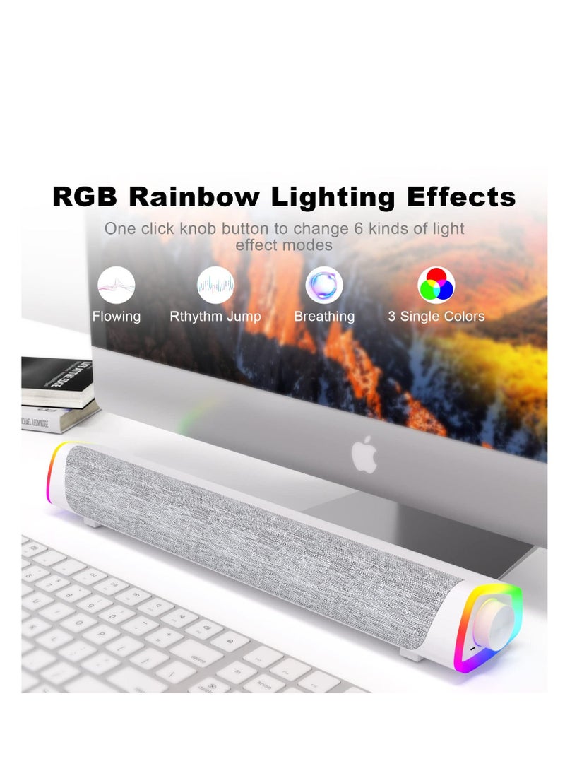 Computer Speakers, Wired USB-Powered Bluetooth V5.3 PC Sound Bar, Colorful RGB Lights with Switch Button, Surround Sound Portable Computer SoundBar Speaker for Desktop Laptop Phone(Grey） - Image 3