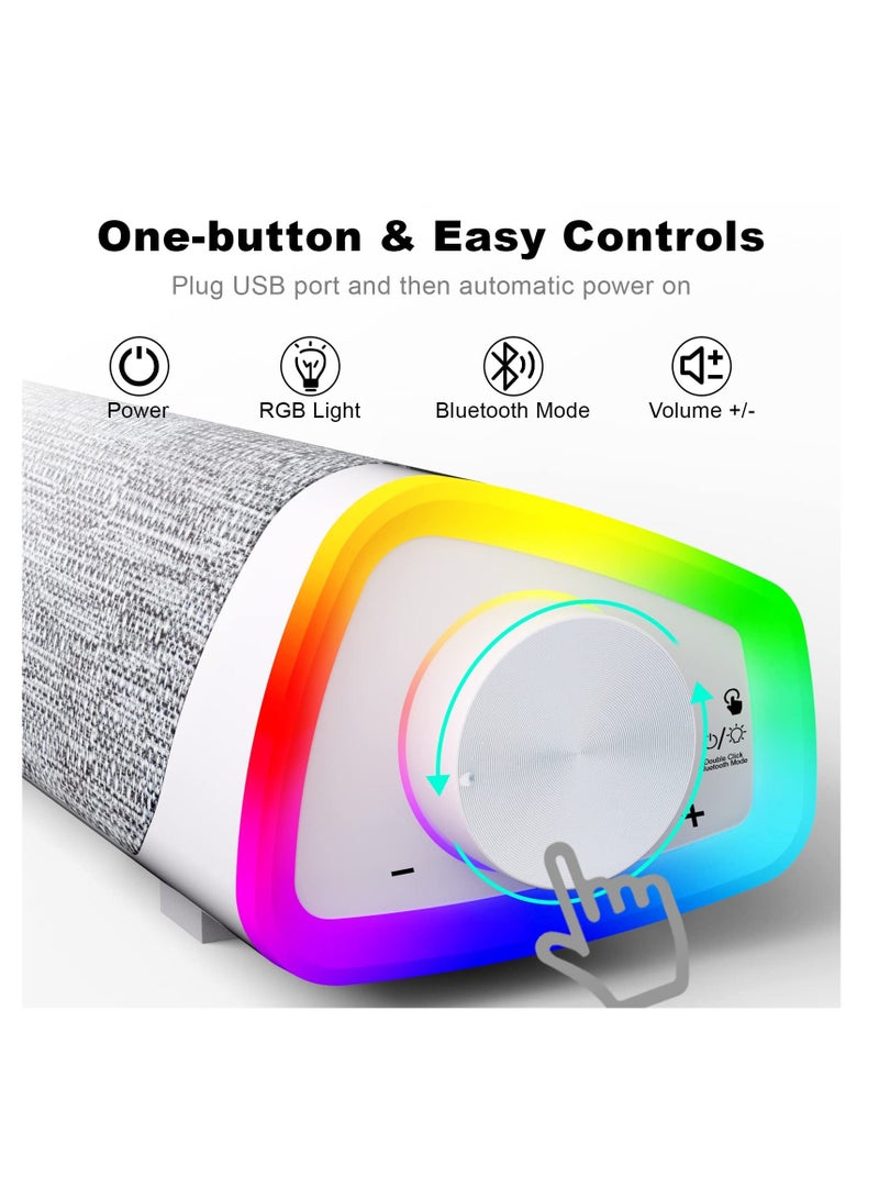 Computer Speakers, Wired USB-Powered Bluetooth V5.3 PC Sound Bar, Colorful RGB Lights with Switch Button, Surround Sound Portable Computer SoundBar Speaker for Desktop Laptop Phone(Grey） - Image 2