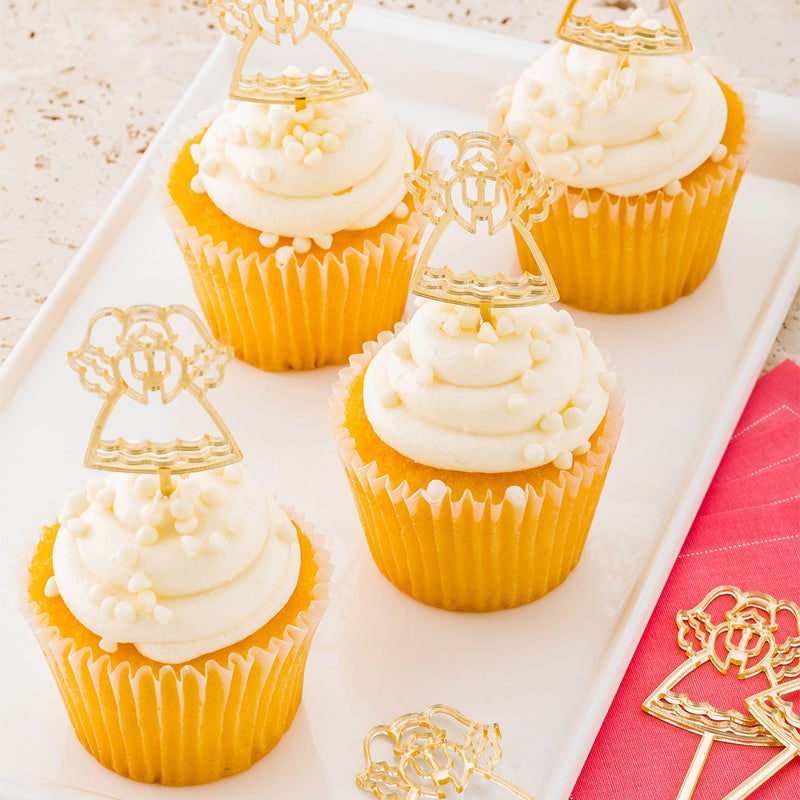 Restaurantware-3 x 1.3 Inch Angel Cake Toppers, 100 Mirrored Angel Cupcake Toppers - With Wings And Halos, For Baby Showers, Birthday Parties, Weddings, Or Baptisms, Gold Acrylic Cupcake Toppers - Image 3