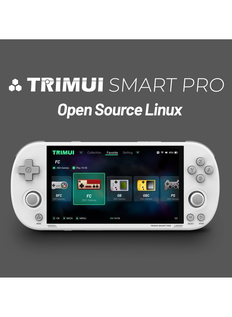 تريميو وحدة تحكم ألعاب محمولة TRIMUI Smart Pro Retro - 5000 مللي أمبير/ساعة، شاشة IPS مقاس 4.96 بوصة، مشغل ألعاب فيديو محمول (أبيض) - Image 2