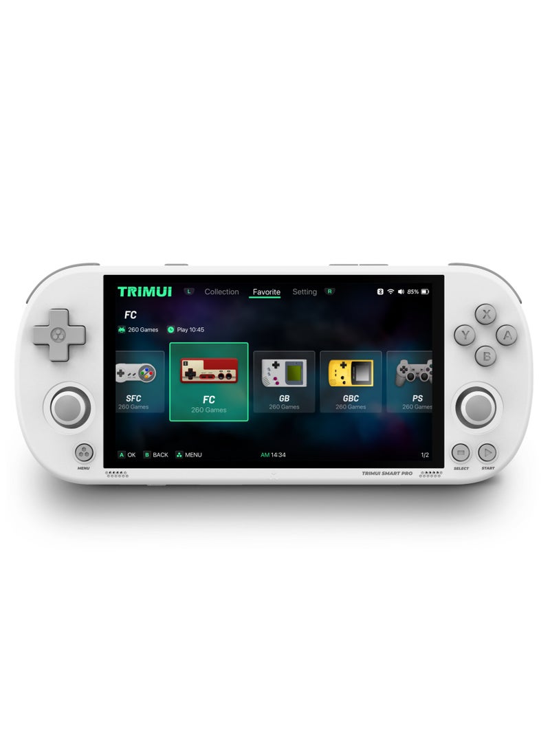 تريميو وحدة تحكم ألعاب محمولة TRIMUI Smart Pro Retro - 5000 مللي أمبير/ساعة، شاشة IPS مقاس 4.96 بوصة، مشغل ألعاب فيديو محمول (أبيض) - Image 1