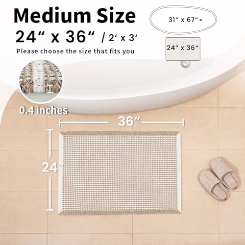 GRLYUH Waffle Bath Mat - Boho Bathroom Rugs Non Slip Washable, Super Absorbent & Quick Dry, Soft Bath Mat Farmhouse Bathroom Decor, 24'' x 36'', Khaki and White - Image 2