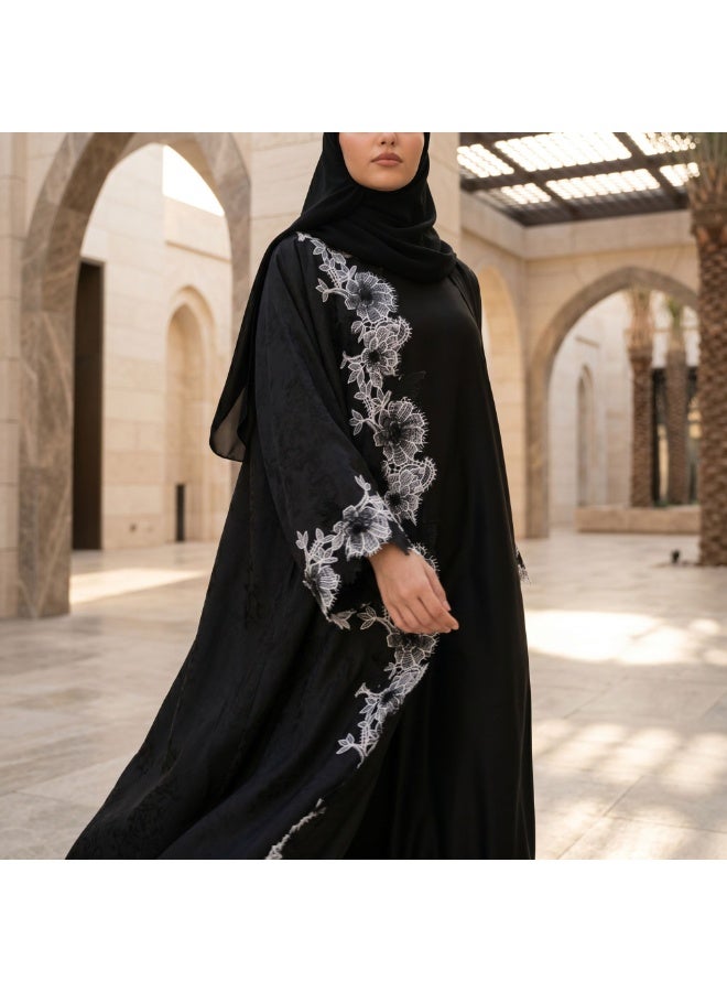 Dakakeen Concept Abaya for Women Black Japanese Jacquard Crepe - Saudi Style Luxury Women's Abaya, Modest Open Front Daily & Formal - Image 4