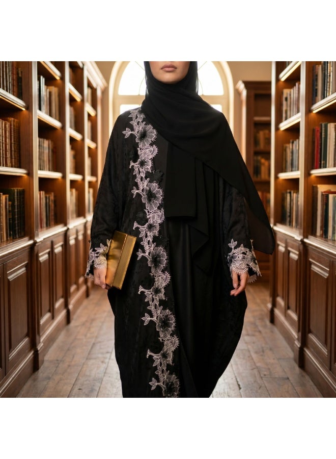 Dakakeen Concept Abaya for Women Black Japanese Jacquard Crepe - Saudi Style Luxury Women's Abaya, Modest Open Front Daily & Formal - Image 5
