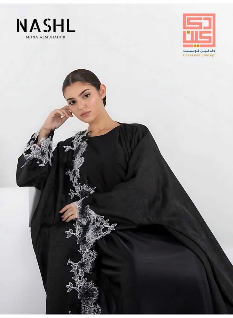 Dakakeen Concept Abaya for Women Black Japanese Jacquard Crepe - Saudi Style Luxury Women's Abaya, Modest Open Front Daily & Formal - Image 2