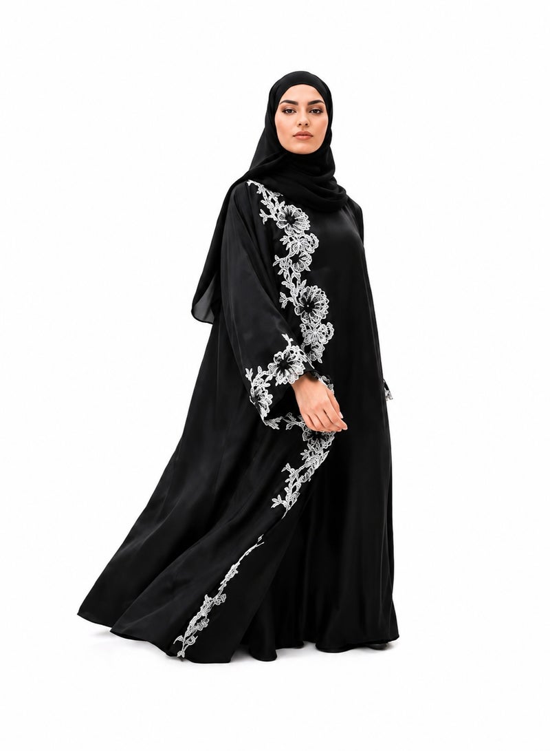 Dakakeen Concept Abaya for Women Black Japanese Jacquard Crepe - Saudi Style Luxury Women's Abaya, Modest Open Front Daily & Formal - Image 1