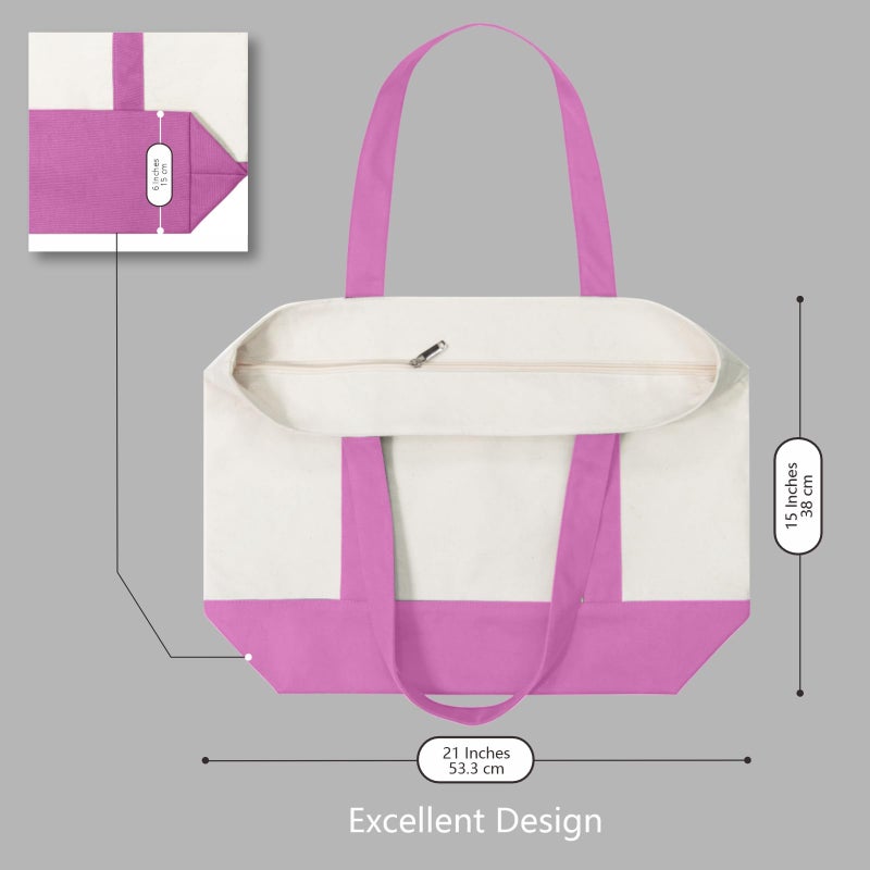 TOPDesign 1-Pack Canvas Tote Bag with an External Pocket, Reusable Grocery Shopping Bag, Top Zipper Closure, Daily Essentials (Light Purple/Natural) - Image 5