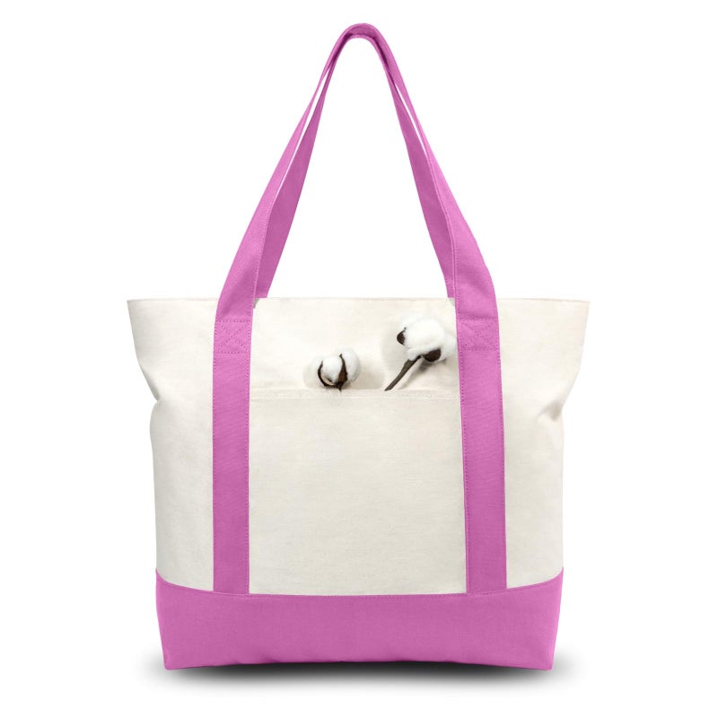 TOPDesign 1-Pack Canvas Tote Bag with an External Pocket, Reusable Grocery Shopping Bag, Top Zipper Closure, Daily Essentials (Light Purple/Natural) - Image 1