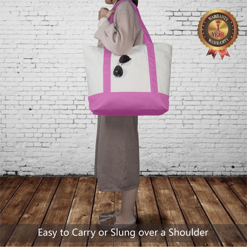 TOPDesign 1-Pack Canvas Tote Bag with an External Pocket, Reusable Grocery Shopping Bag, Top Zipper Closure, Daily Essentials (Light Purple/Natural) - Image 2