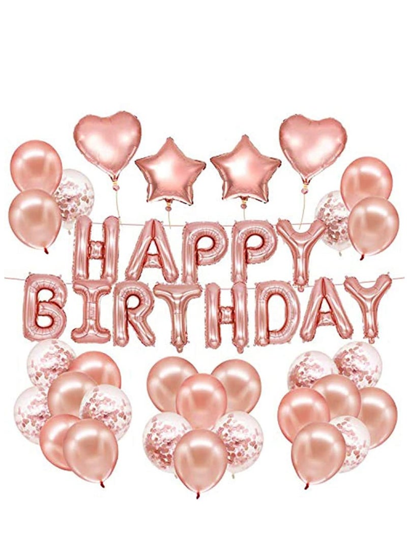 SYOSI Birthday Balloon Set Rose Gold Birthday Party Decorations Kit Birthday Party Supplies with Banners, Confetti Balloons, Heart Foil Balloons,Star Balloons great for Men Women Birthday Party - Image 1