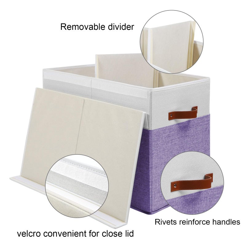 Gowee Large Toy Box with Lid, Sturdy Toy Storage Chest Bin Boxes Organizer Basket with Dividers for Toddlers, Kids, Boys, Girls, Nursery, Living Room, Bedroom, Playroom 25"x13" x16" (Purple and White) - Image 4