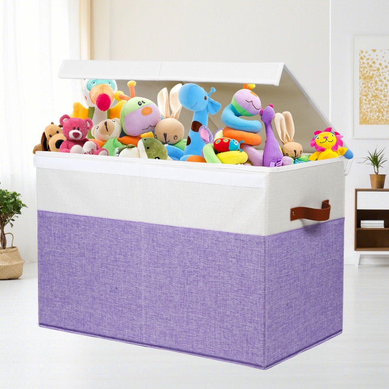 Gowee Large Toy Box with Lid, Sturdy Toy Storage Chest Bin Boxes Organizer Basket with Dividers for Toddlers, Kids, Boys, Girls, Nursery, Living Room, Bedroom, Playroom 25"x13" x16" (Purple and White) - Image 2