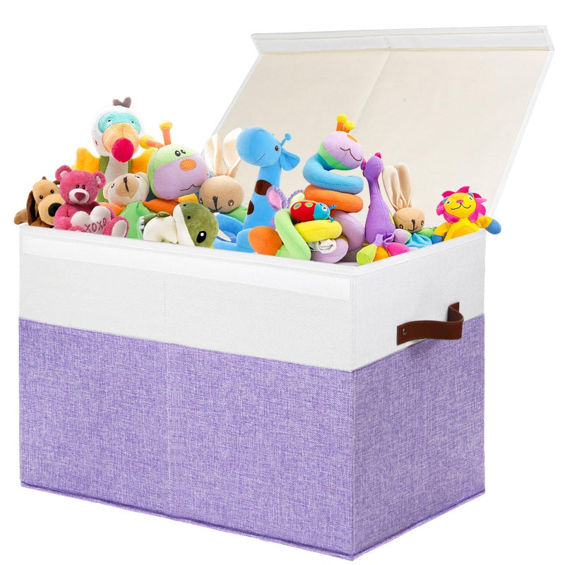 Gowee Large Toy Box with Lid, Sturdy Toy Storage Chest Bin Boxes Organizer Basket with Dividers for Toddlers, Kids, Boys, Girls, Nursery, Living Room, Bedroom, Playroom 25"x13" x16" (Purple and White) - Image 1