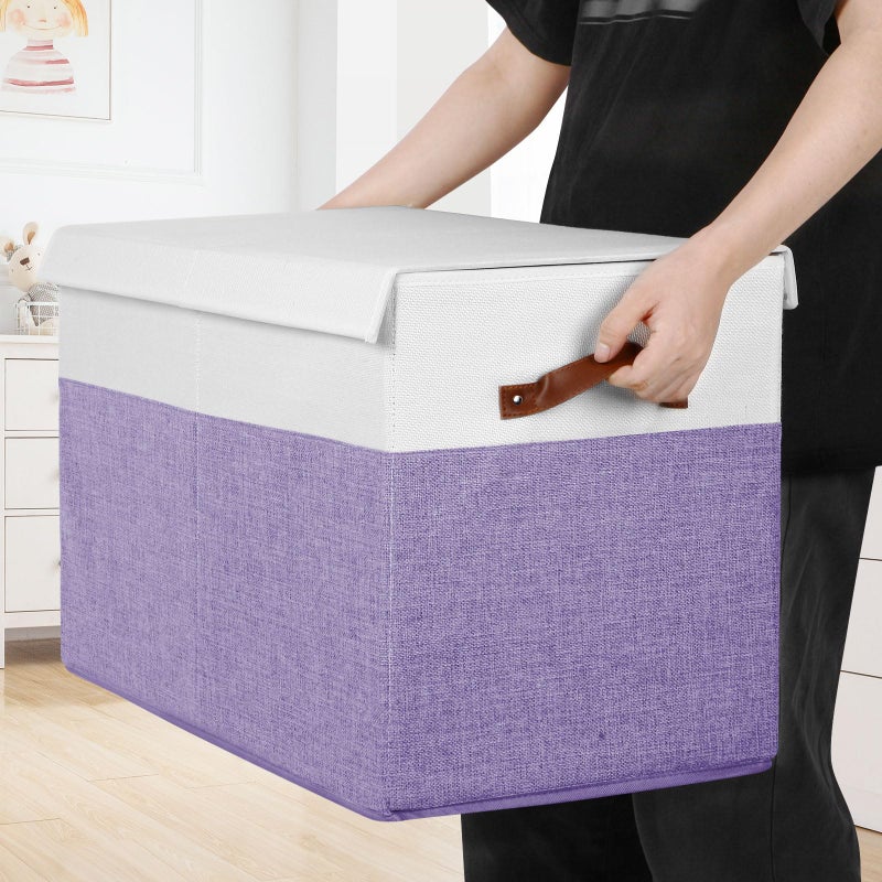 Gowee Large Toy Box with Lid, Sturdy Toy Storage Chest Bin Boxes Organizer Basket with Dividers for Toddlers, Kids, Boys, Girls, Nursery, Living Room, Bedroom, Playroom 25"x13" x16" (Purple and White) - Image 3