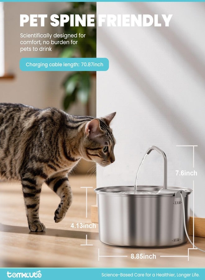 tomxcute Cat Water Fountain Stainless Steel - 108oz/3.2L Large Capacity Cat Fountain for Drinking, Ultra Quiet Metal Pet Water Fountain for Cats, Small Dogs, Multiple Pets - Image 5