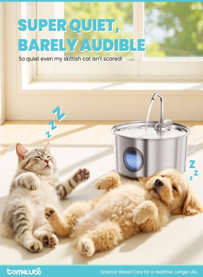 tomxcute Cat Water Fountain Stainless Steel - 108oz/3.2L Large Capacity Cat Fountain for Drinking, Ultra Quiet Metal Pet Water Fountain for Cats, Small Dogs, Multiple Pets - Image 2