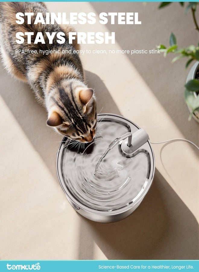 tomxcute Cat Water Fountain Stainless Steel - 108oz/3.2L Large Capacity Cat Fountain for Drinking, Ultra Quiet Metal Pet Water Fountain for Cats, Small Dogs, Multiple Pets - Image 3
