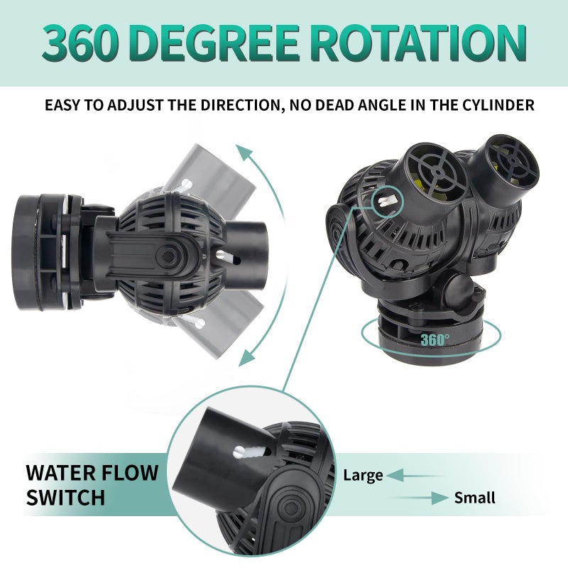 FREESEA Aquarium Circulation Pump Wave Maker Power Head with Magnetic Mount Suction (1600 GPH, Black) - Image 3