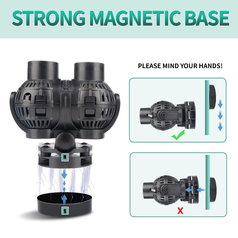 FREESEA Aquarium Circulation Pump Wave Maker Power Head with Magnetic Mount Suction (1600 GPH, Black) - Image 4