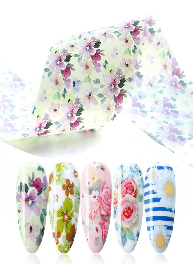 TBRZTR Flowers Nail Foil Transfer Stickers Nail Art Supplies, 10 Flowers Patterns Nail Foils Designs Daisy Floral Nail Art Decals for Acrylic Nails Polish Supplies DIY Fingernail Charms Blossom Decorations - Image 2