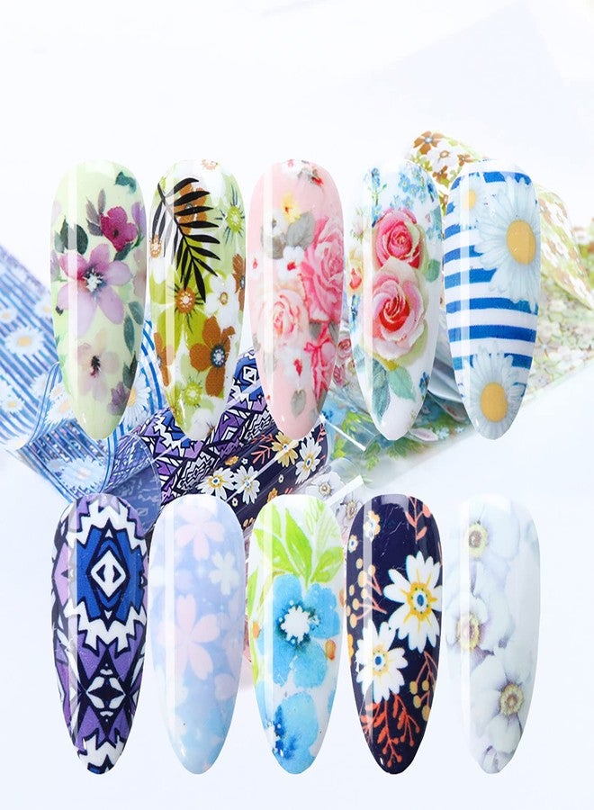 TBRZTR Flowers Nail Foil Transfer Stickers Nail Art Supplies, 10 Flowers Patterns Nail Foils Designs Daisy Floral Nail Art Decals for Acrylic Nails Polish Supplies DIY Fingernail Charms Blossom Decorations - Image 5
