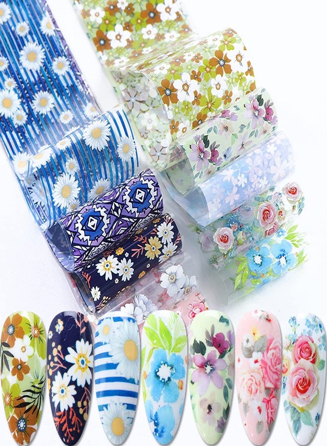 TBRZTR Flowers Nail Foil Transfer Stickers Nail Art Supplies, 10 Flowers Patterns Nail Foils Designs Daisy Floral Nail Art Decals for Acrylic Nails Polish Supplies DIY Fingernail Charms Blossom Decorations - Image 1