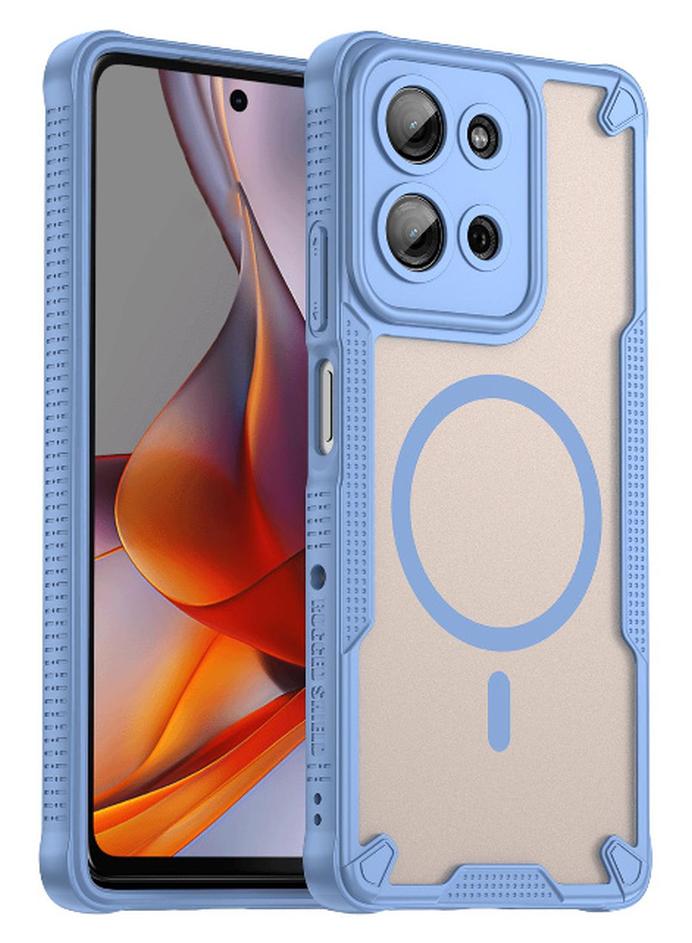 غطاء حمايه لهاتف موتورولا موتو G75 جراب ارمور مغناطيسي ياتي بحواف مرتفعة حول الشاشة وعدسة الكاميرا تساعد على منع الخدوش - ازرق - Image 1