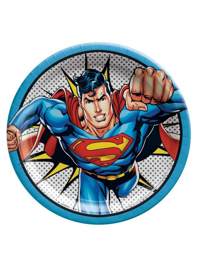 Amscan Jjustice League Superman Round Paper Plates 9" ; Multicolor ; Pack Of 8 - Image 1