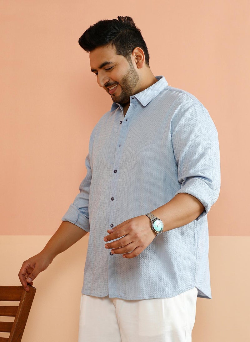Instafab Plus Men's Powder Blue Hive-Tactile Shirt For Casual Wear | Spread Collar | Long Cuffed Sleeves | Button Closure | Plus Size Shirt Crafted With Comfort Fit For Everyday Wear - Image 3