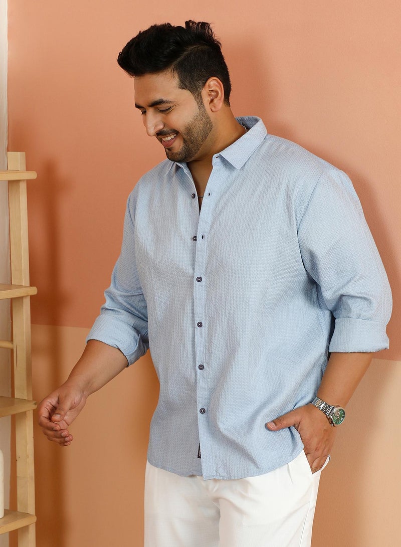 Instafab Plus Men's Powder Blue Hive-Tactile Shirt For Casual Wear | Spread Collar | Long Cuffed Sleeves | Button Closure | Plus Size Shirt Crafted With Comfort Fit For Everyday Wear - Image 2