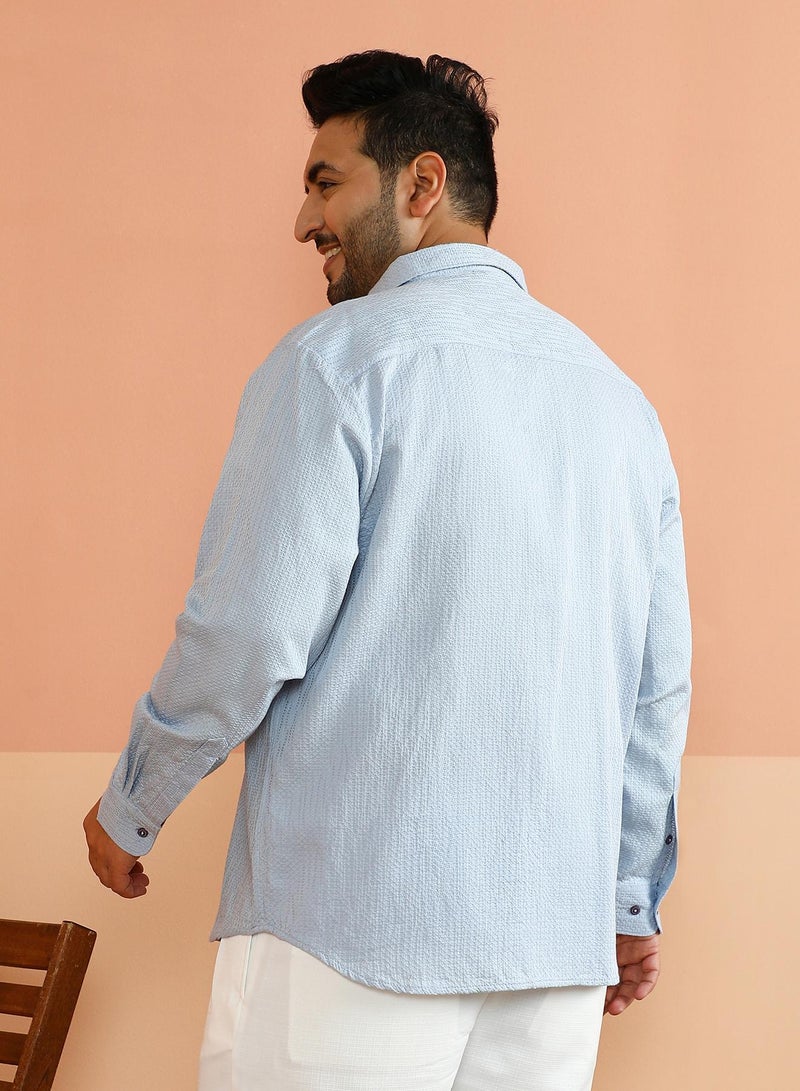 Instafab Plus Men's Powder Blue Hive-Tactile Shirt For Casual Wear | Spread Collar | Long Cuffed Sleeves | Button Closure | Plus Size Shirt Crafted With Comfort Fit For Everyday Wear - Image 5