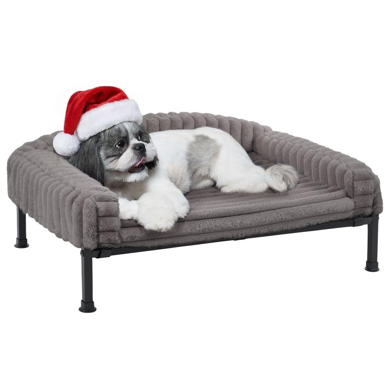 Veehoo Elevated Dog Bed with Bolster Cushion, Fluffy Plush Dog Couch Beds for Small Dogs, Cats, Washable Raised Pet Cot with Non-Slip Feet for Indoor or Patios Use, 30 x 20 Inches, Grey - Image 1