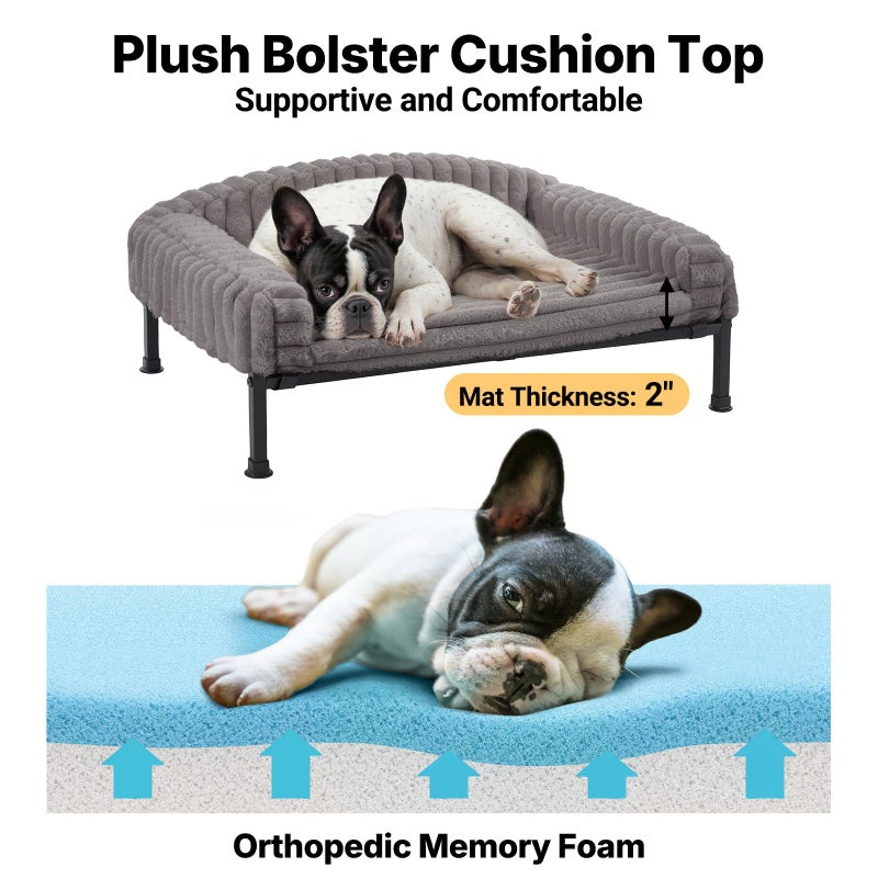 Veehoo Elevated Dog Bed with Bolster Cushion, Fluffy Plush Dog Couch Beds for Small Dogs, Cats, Washable Raised Pet Cot with Non-Slip Feet for Indoor or Patios Use, 30 x 20 Inches, Grey - Image 3