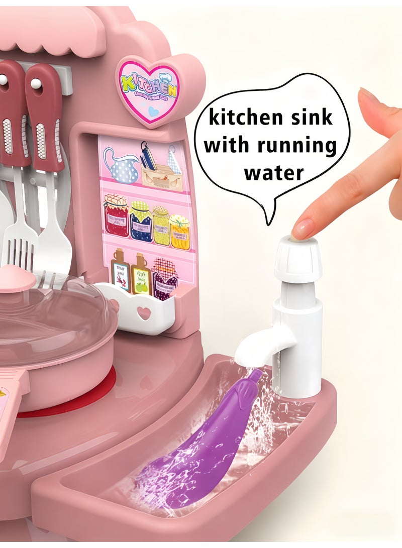 XiuWoo Kitchen Pretend Play Toy Set, Kitchen Playset For Kids, Children Role Play Cookware With Light, Spray And Play Sink, Kitchen Toy Games Kitchen Accessories Toys Sets Kids Real Cooking Set,for Toddlers,Role Playing Game Pretend Food and Cooking Playset,for Boys Girls Kids(Blue) - Image 5