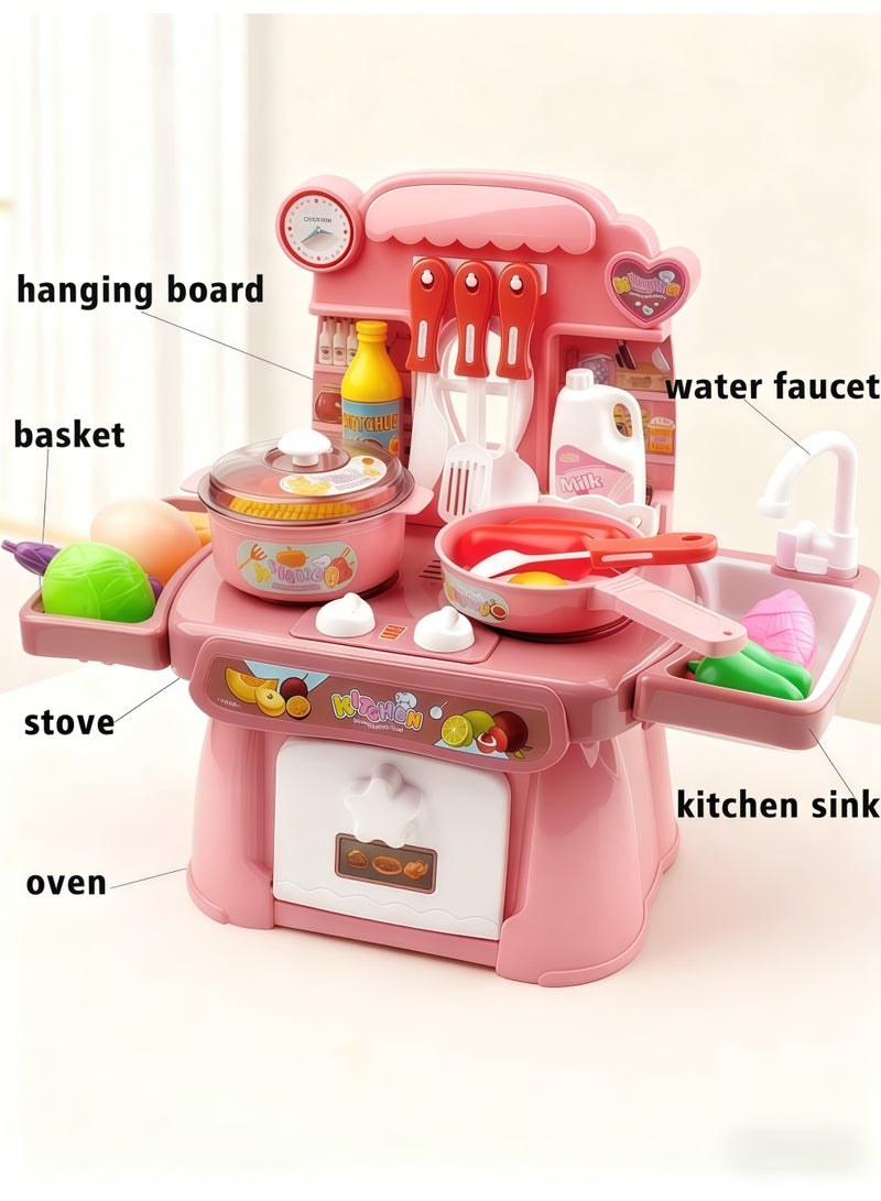 XiuWoo Kitchen Pretend Play Toy Set, Kitchen Playset For Kids, Children Role Play Cookware With Light, Spray And Play Sink, Kitchen Toy Games Kitchen Accessories Toys Sets Kids Real Cooking Set,for Toddlers,Role Playing Game Pretend Food and Cooking Playset,for Boys Girls Kids(Blue) - Image 4