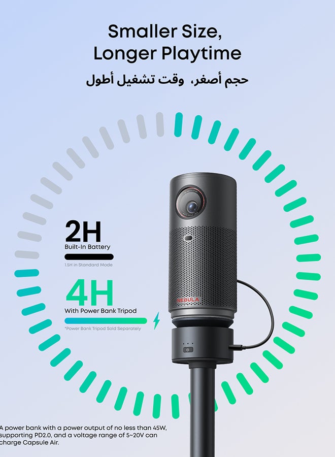 نيبولا جهاز عرض نيبولا كابسول للهواء مع جوجل تي في، مرخص رسميًا من نتفليكس، جهاز عرض ذكي صغير بدقة 720 بكسل مع واي فاي وبلوتوث، 2 ساعة من وقت التشغيل، دولبي ديجيتال، محمول للغاية لأي مساحة - Image 3