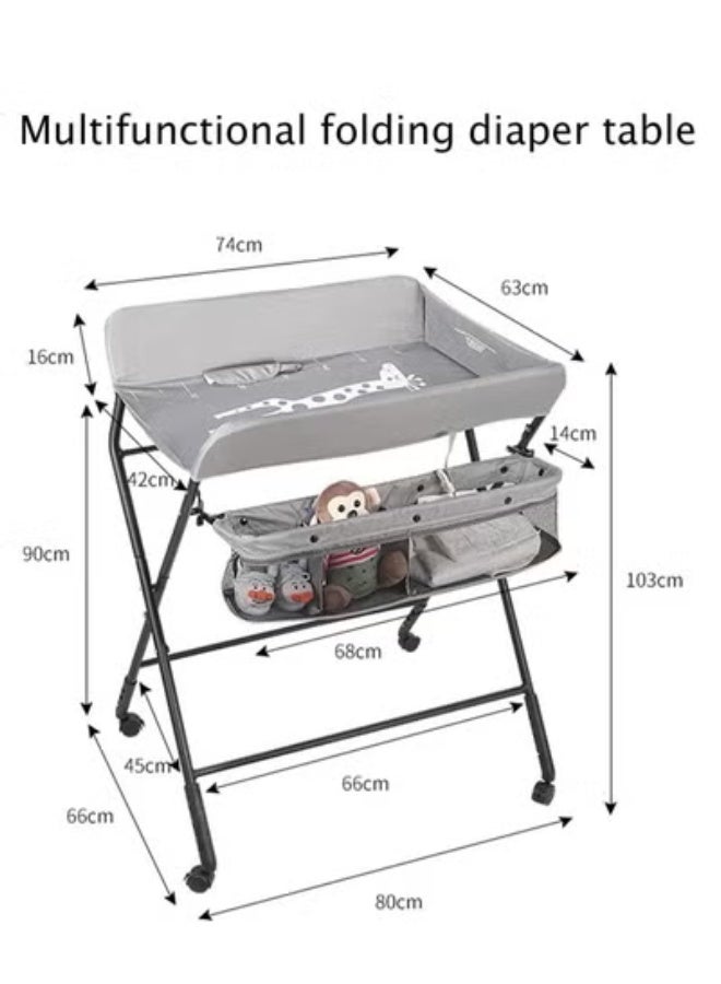 XiuWoo Portable Folding Changing Table with Wheels - Adjustable Height Diaper Station with Safety Strap, Storage Bags & Racks - Mobile Nursery Organizer for Newborn Infant - Image 3
