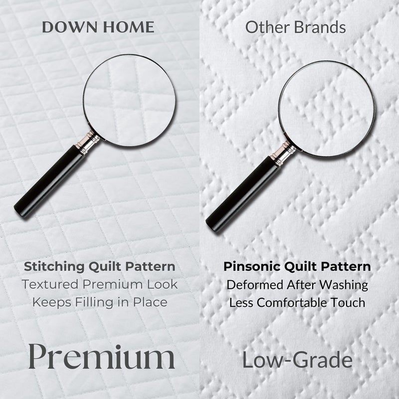 DOWN HOME Queen Quilt Set with Shams Lightweight Quilted Bedspread Coverlet Thin Comforter Bed Cover Vintage Washed Quilted Blanket for All Season, Brushed Microfiber Diamond Stitching, White, 88"x92" - Image 3