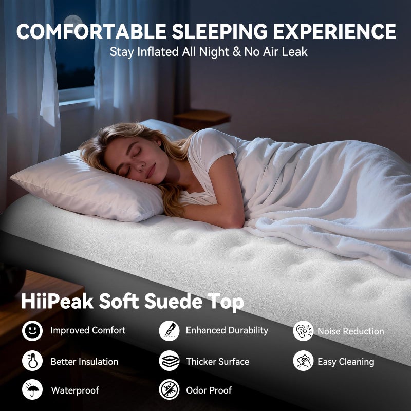 HiiPeak Twin Air Mattress Bed with Removable Multi-Function Air Pump, Self Inflatable TPU ECO Blow Up Bed, All Night Stability No Lost Air, No Peculiar Smell for Camping, Home, Guests Portable Travel - Image 4