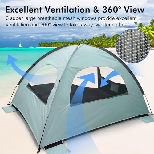 WhiteFang Beach Tent Anti-UV Portable Sun Shade Shelter for 3 Person with Blackout Shelter, Extendable Floor with 3 Ventilating Mesh Windows Plus Carrying Bag, Stakes and Guy Lines (Mint Green) - Image 5
