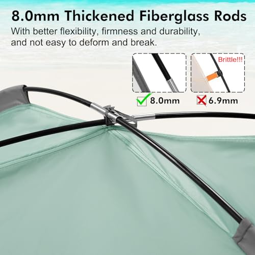 WhiteFang Beach Tent Anti-UV Portable Sun Shade Shelter for 3 Person with Blackout Shelter, Extendable Floor with 3 Ventilating Mesh Windows Plus Carrying Bag, Stakes and Guy Lines (Mint Green) - Image 2