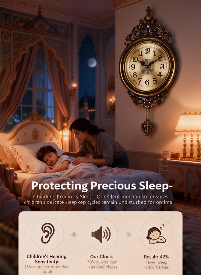 Hilyagems European Vintage Wall Clock​ with Silent Swaying Pendulum | Non-Ticking Timepiece for Living Room & Study - Image 3