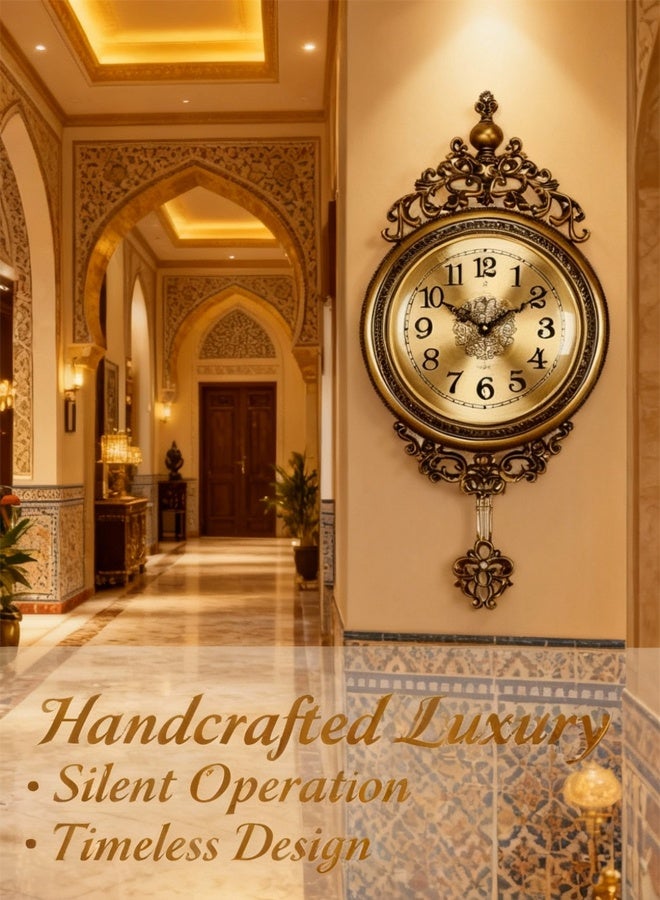 Hilyagems European Vintage Wall Clock​ with Silent Swaying Pendulum | Non-Ticking Timepiece for Living Room & Study - Image 1