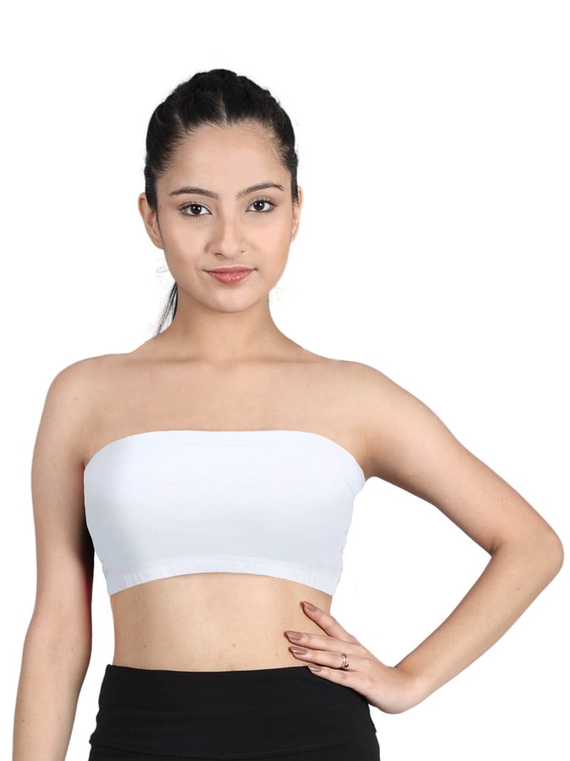 DChica Essentials Slip-on Strapless Bra for Teenager Girls, Beginners Cotton Non-Wired Non-Padded Crop Top Bra with Full Coverage Seamless Gym Stylish Training Bra (Pack of 1) - Image 1
