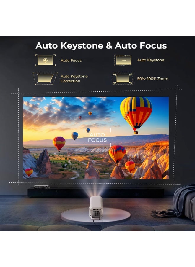 Digisand [Native 1080P FHD/AI Visual Calibration] Smart Projector with Dolby Audio, 600 ANSI 4K Support, AI Auto Focus&Keystone, Android TV OS 10,000+Apps, Mini Portable Projector with WiFi 6 and Bluetooth 5.4 - Image 3