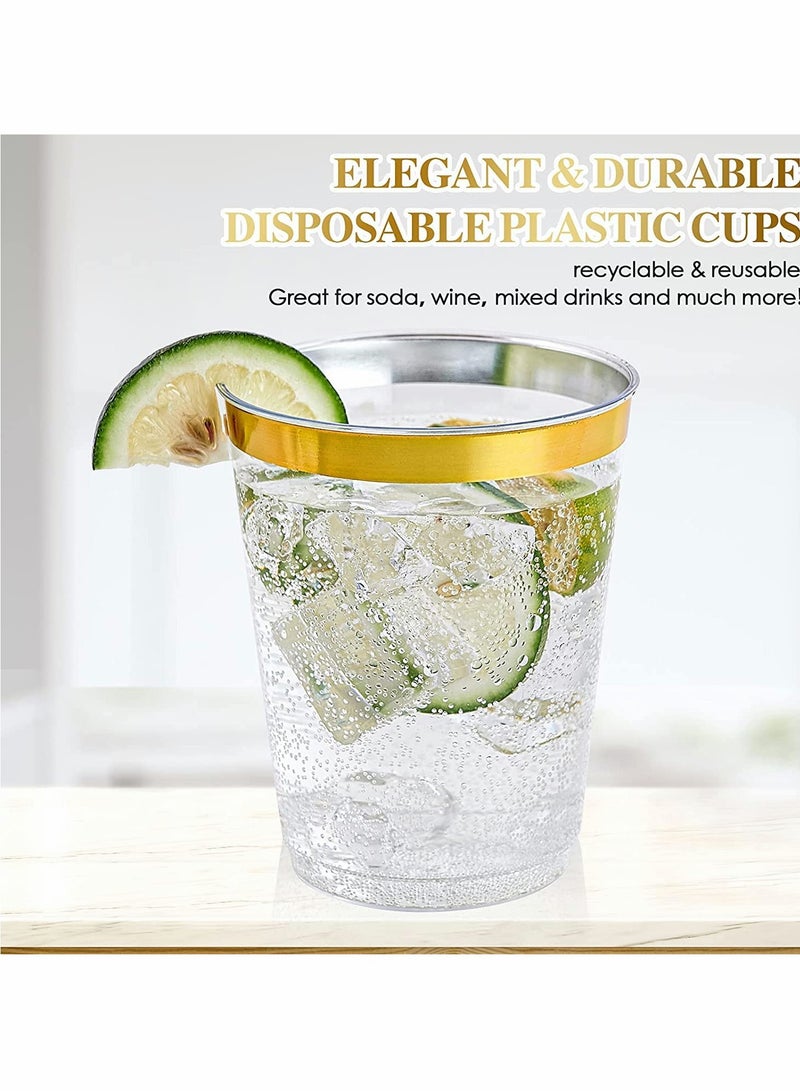 KASTWAVE Gold Rimmed Plastic Cup, 10oz Clear Plastic Cups Tumblers, Fancy Disposable Hard Plastic Cups with Gold Rim for Wedding Cups Elegant Party Cup - 20Pack - Image 3