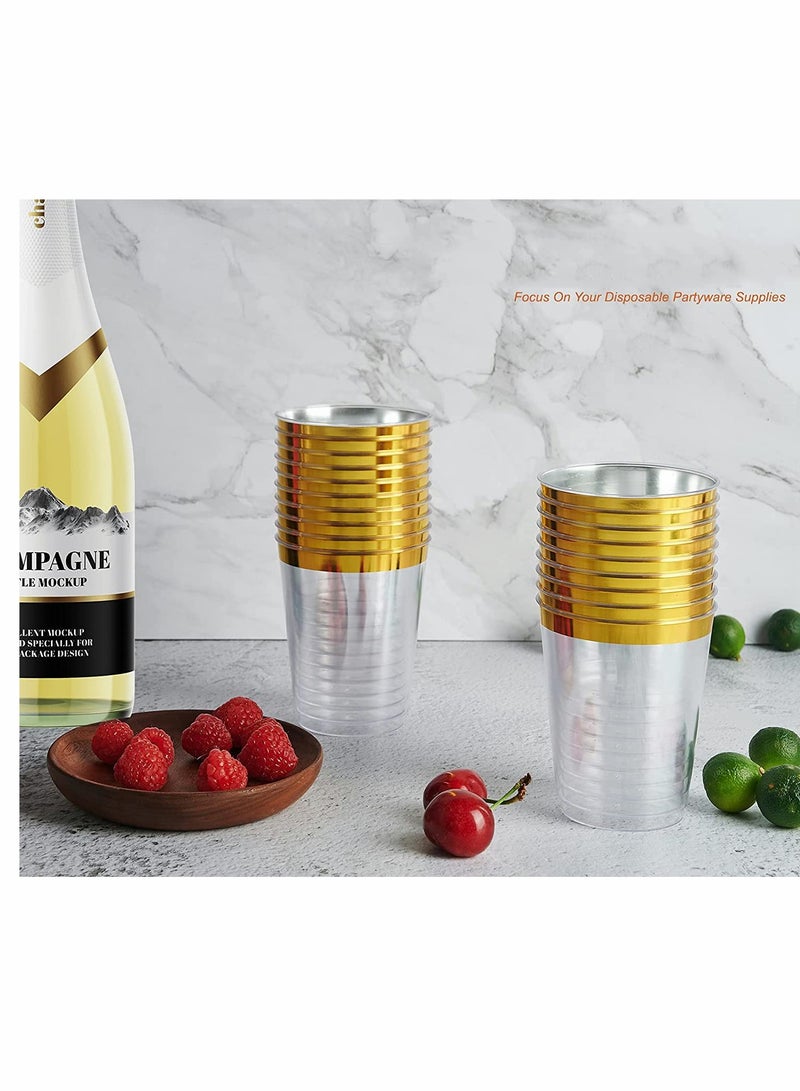 KASTWAVE Gold Rimmed Plastic Cup, 10oz Clear Plastic Cups Tumblers, Fancy Disposable Hard Plastic Cups with Gold Rim for Wedding Cups Elegant Party Cup - 20Pack - Image 2